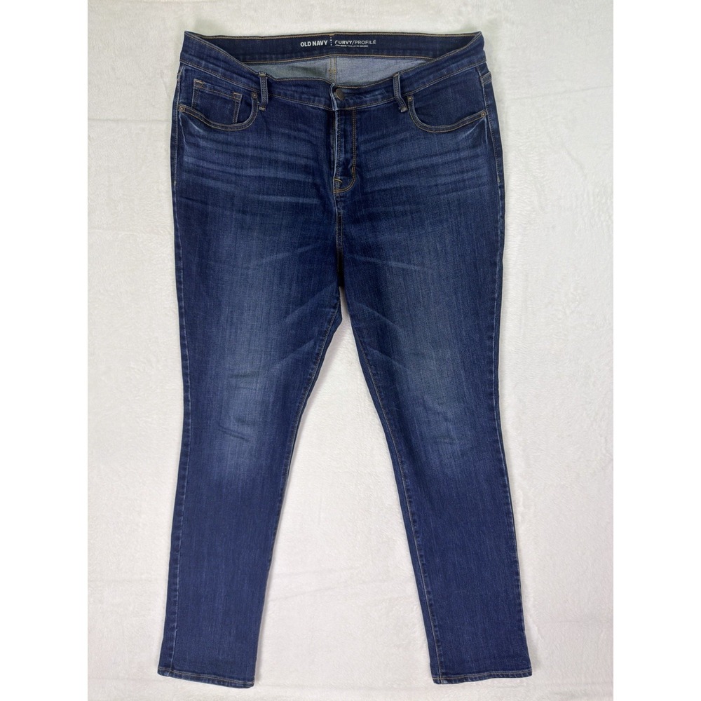 Old Navy Jeans Womens 14 Blue Dark Wash Mid Rise Curvy Profile Straight Stretch